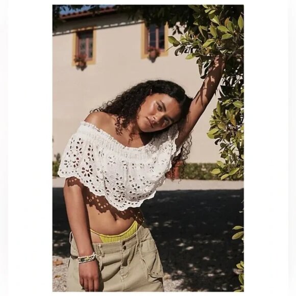 016 Free People’s FP One Perla Eyelet Lace Off-shoulder White NWOT Size Large - Picture 2 of 6